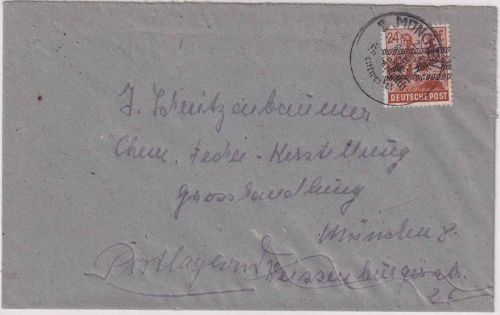 Bizone - München 2 "Nachträglich entwertet" Fernbrief (Gauting) 1.8.48