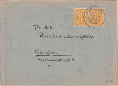 AM-Post - München 2 "Nachträglich entwertet" 2x6 Pfg. Brief v. Icking 9.12.45