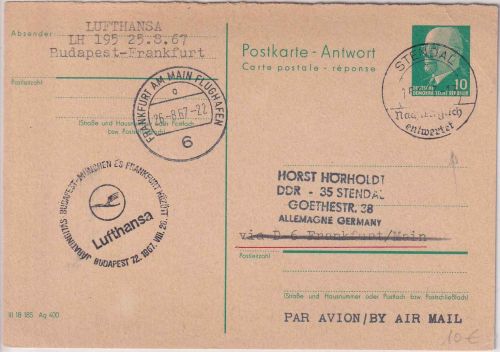 DDR - Stendal "Nachträglich entwertet" LH-Erstflug Budapest FFM 1967