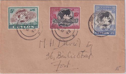 Ceylon - 75 J. UPU/Weltpostverein Satz/FDC Colombo 10.10.1949