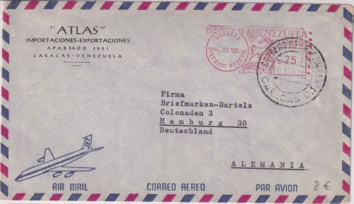 Venezuela - 75 C. Gebührenstempel Luftpostbrief Caracas - Hamburg 1962