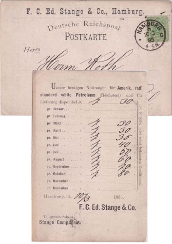 DR - 3 Pfg. Drucksachenkarte (priv. Firmenvordruck) Hamburg 8 - Oelsnitz 1885