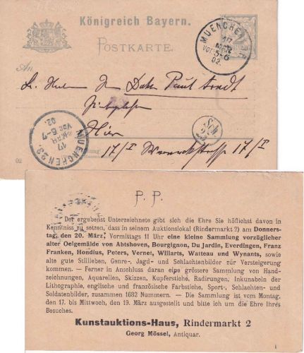Bayern - 2 Pfg Rauten Ganzsache privater Zudruck "Kunstauktions-Haus" 1902