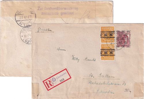 Bizone - 2x25+60 Pfg. Arbeiter/Band/Netz Einschreibebrief i.d. SCHWEIZ 13.7.48