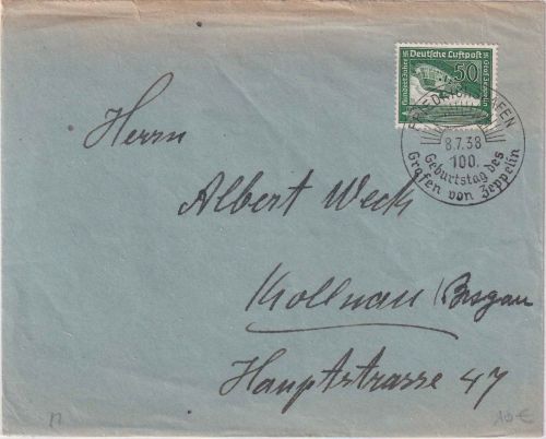 DR - 50 Pfg. Flugpostmarke Brief SST Friedrichshafen 100. Geb. Graf Zeppelin