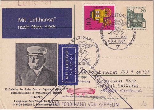 BRD - Stuttgart 1967 SST 50. Todestag Graf Zeppelin amtl. GA m. Zudruck EAPC