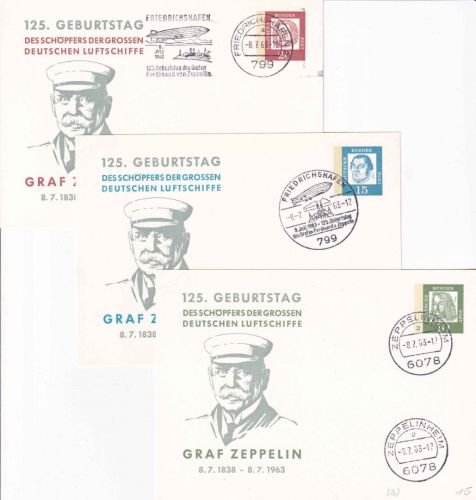 BRD - 10/15/20 Pfg. Bed. Deutsche 3 Privatganzsachen 125. Geb. Graf Zeppelin
