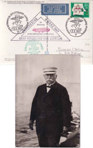 BRD - Stuttgart 1967 SST 50. Todestag Graf Zeppelin Sonderkarte m. Cachet