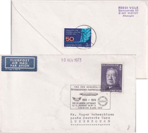 Österreich/Luxemburg - Wien 1973 SST Tag d Aerophilatelie Lupo-Brief/Lagergebühr