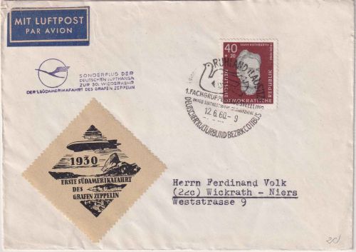 DDR - 40 Pfg. KZ-Opfer Luftpostbrief/Sonderflug DDR-Lufthansa SST Ruhland 1960
