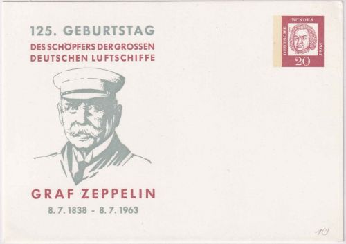 BRD - 20 Pfg. Bed. Deutsche Privatganzsache 125. Geb. Graf Zeppelin 1963 ungebr.