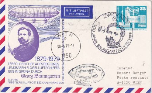 DDR - 25 Pfg. Privatganzsache/Luftpostkarte Georg Baumgarten SST Zwickau 1979