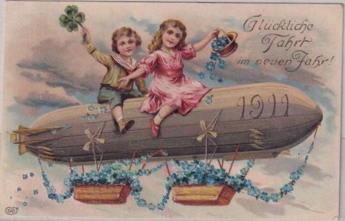 Bayern - Wunsiedel 1910 Neujahrskarte mit Zeppelin "Glückliche Fahrt ..."