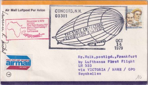 USA - Lufthansa 1st flight Mahe (Seychellen) - FFM Zuleitungspost Concord 1979