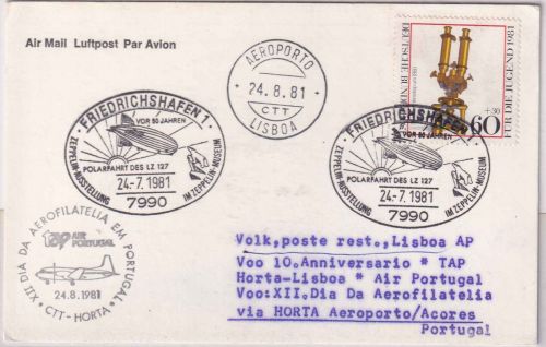 BRD - Friedrichshafen 1981 SST Zeppelin-Ausstellung Zuleitungspost TAP-Flug