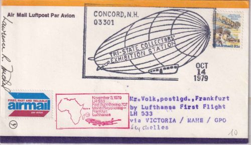 USA - Lufthansa 1st flight Mahe (Seychellen) - FFM Zuleitungspost Concord 1979