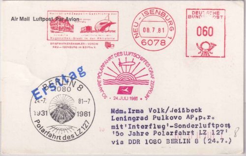 BRD - Neu-Isenburg 1981 Zuleitungspost Interflug 50 J. Polarfahrt LZ 127