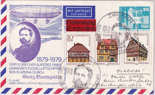 DDR - 25 Pfg. Privatganzsache+Zusatz Lupo-Eilkarte SST Zwickau 1979 Baumgarten
