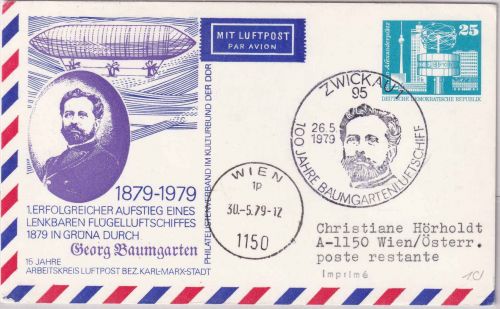 DDR - 25 Pfg. Privatganzsache/Luftpostkarte Georg Baumgarten SST Zwickau 1979