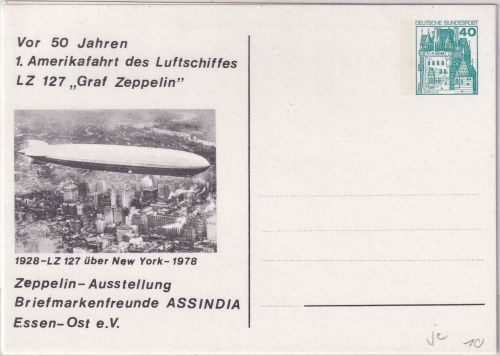 BRD - 40 Pfg. B&S Privatganzsache 50 J. Zeppelin 1. Amerikafahrt ungebraucht