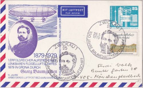 DDR - 25 Pfg. Privatganzsache/Luftpostkarte Georg Baumgarten SST Zwickau 1979