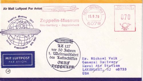BRD - Neu-Isenburg 1979 70 Pfg. AFS Zeppelin-Museum Luftpostbrief n. USA