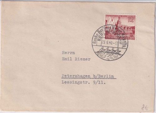 DR - Berlin-Grünau 1940 SST Große Berliner Ruder-Regatta Brief n. Petershagen