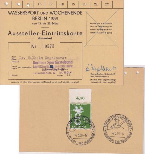 Berlin - Wassersport u. Wochenende Austeller-Eintrittskarte mit SST 1959