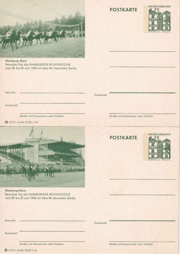 BRD - 2x15 Pfg. kl. Bauwerke Bildganzsachen Bild: Hamburger Rennwoche 1965