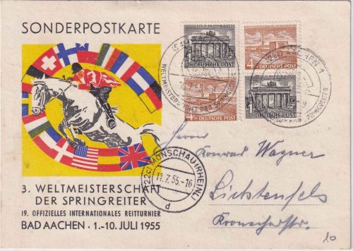 BRD - Aachen 1955 3. Springreiter WM/19. Reitturnier Sonderkarte m. SST