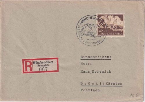 DR - 42 Pfg. Braunes Band Einschreibebrief SST München-Riem - Brückl 1942