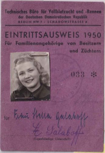 DDR - Berlin 1950 Eintrittsausweis Techn. Büro f. Vollblutzucht u. Rennen d. DDR