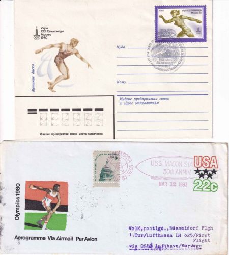 UdSSR/USA - Sport/Diskuswerfer 2 Motivbelege 1980/83