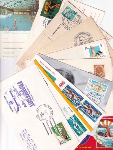 BRD/Europa - Sport Schwimmen 10 Belege + 1 Block (Übersee) 1951/1999
