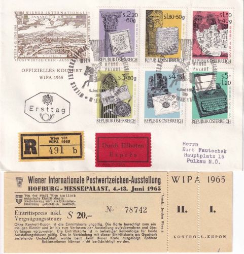 Österreich - WIPA 1965 Schmuck-FDC/Eil-Einschreibebrief ESST Wien + E-Karte