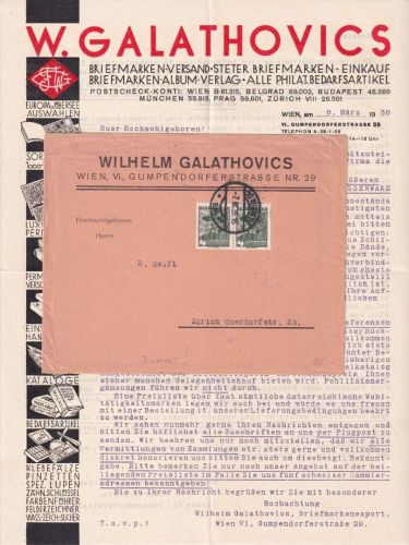 Österreich - 2x4 Gr. Trachten Drucksache i.d. SCHWEIZ Wien 7.3.38 Inhalt !!