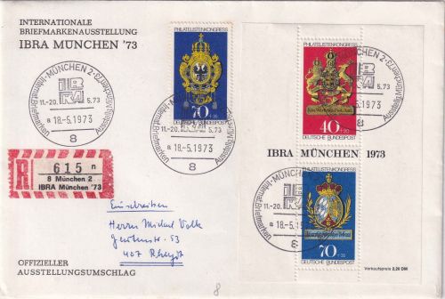 BRD - München IBRA 1973 Schmuckkuvert/Einschreibebrief n. Rheydt