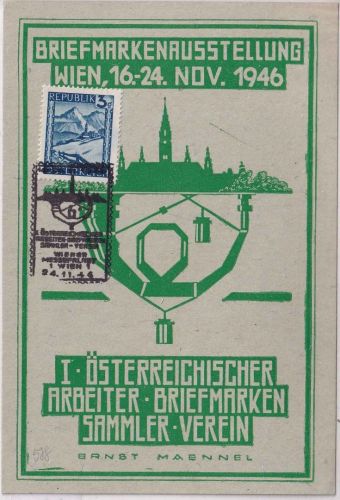 Österreich - Wien 1946 Sonderkarte + SST Briefmarkenausstellung
