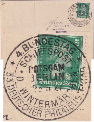 DR - Schiffspost Potsdam/Berlin 4. Bundestag/33. Philat.Tag 1927 Drucksache