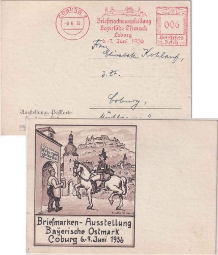 DR - Coburg 1936 Briefmarken-Ausst. Bayer. Ostmark 6 Pfg. AFS Sonderkarte