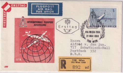 Österreich - Wien IFA 1968 Schmuck-FDC/Lupo-Einschreibebrief ESST Wien