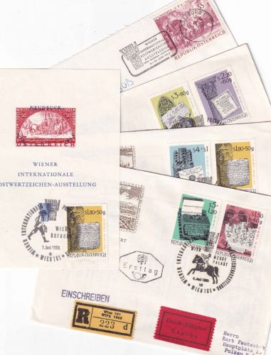 Österreich - WIPA 1965 Satz/Schmuck-FDC, Gedenkblatt, Masch.stpl. (5 Belege)