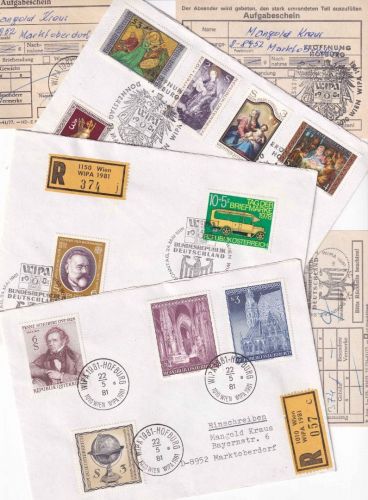 Österreich - WIPA 1981 3 Einschreibebriefe versch. SST Wien + Sonder-R-Zettel