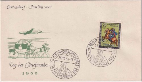 Berlin - 25 Pfg. Tag der Briefmarke Schmuckkuvert/FDC ESST Charlottenburg 5 1956