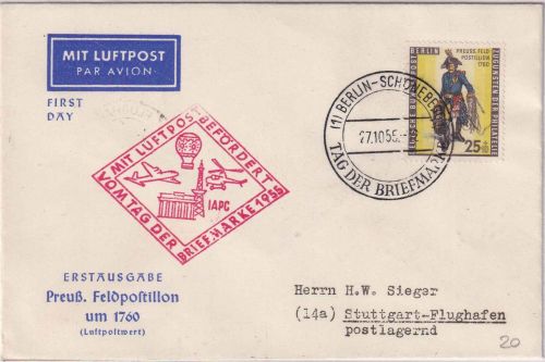 Berlin - 25 Pfg. Tag der Briefmarke FDC/IAPC Sonderluftpost ESST Schöneberg 1955