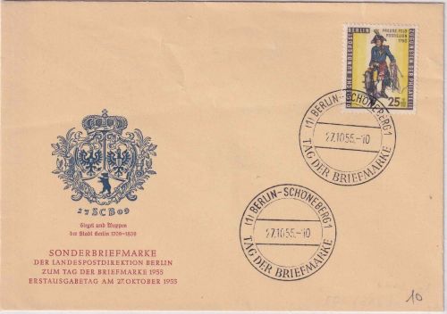 Berlin - 25 Pfg. Tag der Briefmarke amtl. FDC ESST Schöneberg 1955