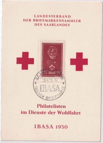 Saarland - 25 Fr. Tag der Briefmarke Sonderkarte + SST IBASA Saarbrücken 28.4.50