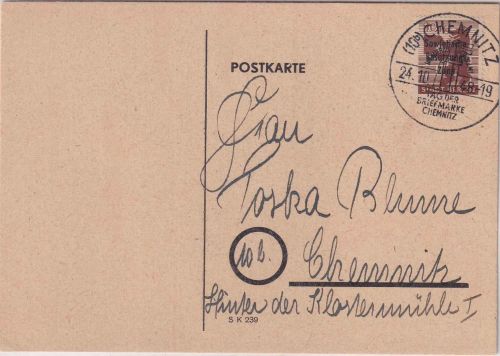 SBZ - Chemnitz 24.10.48 Tag der Briefmarke Ortskarte ohne rs. Text