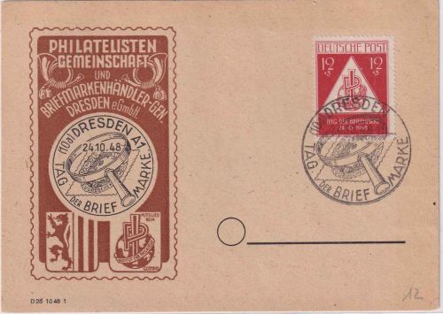 SBZ - Dresden 24.10.48 Tag der Briefmarke Schmuckkarte