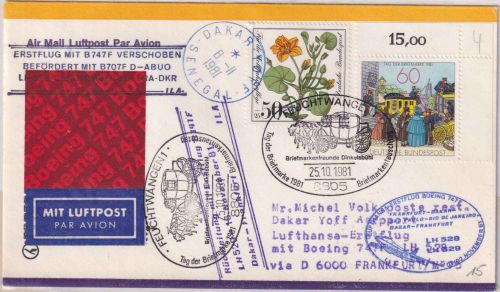 BRD - Feuchtwangen 1981 Tag der Briefmarke Lufthansa-Erstflug FFM/Dakar